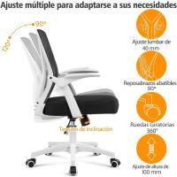 Silla de Oficina Silla de Trabajo con Reposabrazo Silla Ajustable Silla Ergonómica Silla Negra Altura Ajustable Malla Carga 136 KG Silla de Despacho Estudio - details 16