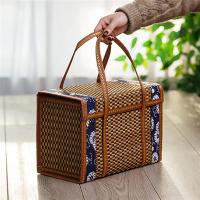 Cesta tejida de mimbre para Picnic, bolsa de almacenamiento plegable con asa para fruta, comida, compras, cesta de Bambú - details 3