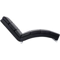 Cuero Artificial con Almohadillas Acolchadas y Base Cilíndrica de Acero Cromado, 154x51x73 cm, Negro - Diván Chaise Lounge, Sillón Relax Chaise Lounge - details 3