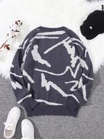 Nuevo Popular primavera otoño Graffiti Jacquard patrón suéter Casual cuello redondo contraste Color tejido jersey de los hombres - details 12