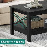 Mesa de Centro Negra con Estante de Almacenamiento, Mesas de Centro Modernas en Forma de X para Sala de Estar, pequeña Mesa de Centro de cóctel de Madera más Gruesa de 2 Niveles - details 6