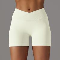 Hamidou pantalones cortos deportivos para mujer, Shorts de Yoga con cintura cruzada, gimnasio, entrenamiento, correr, cintura alta, realce de cadera, sin costuras, Fitness - details 34