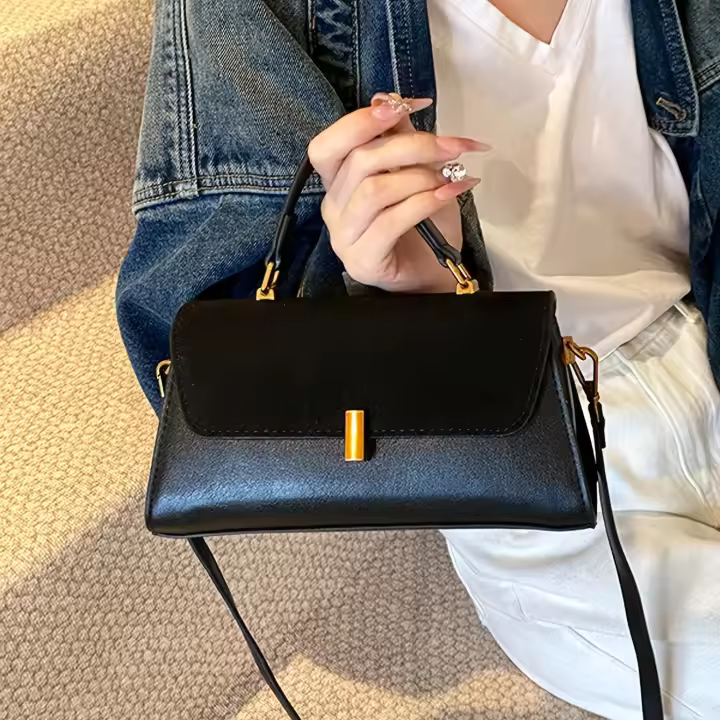 1 bolso elegante de poliéster negro para mujer, bolso cruzado de color sólido con cierre giratorio, correa ajustable, resistente a los arañazos y al desgaste, ideal para ir de compras, citas, viajes de trabajo, bolso pequeño - 1