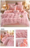 Juego de ropa de cama de lujo, edredón de terciopelo de visón Kawaii, con sábanas, individual y doble, color rosa cálido, para Otoño e Invierno - details 27