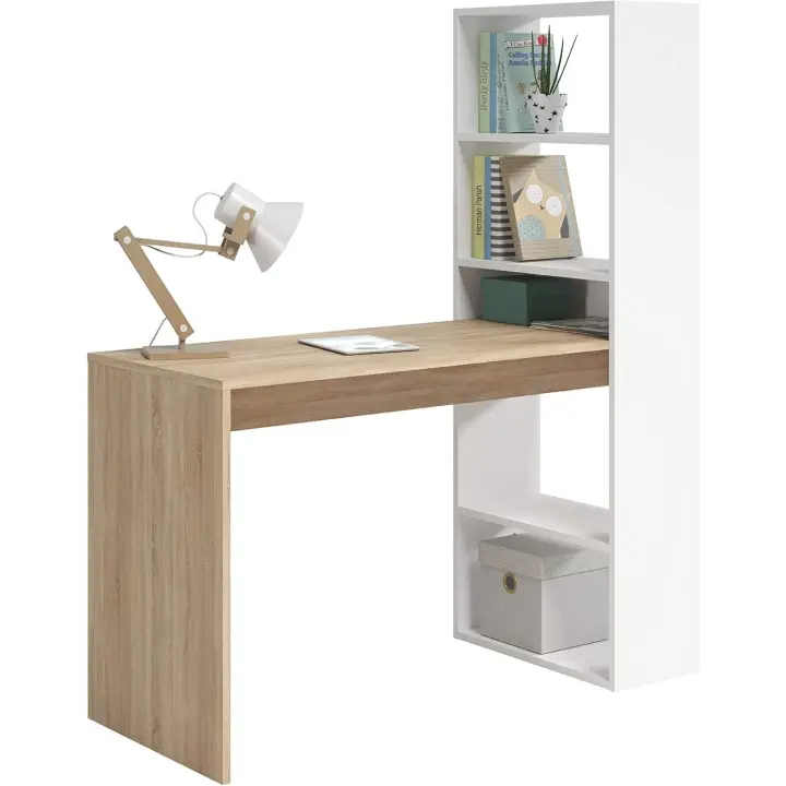 Mesa de Ordenador, Escritorio con Estanteria Reversible, Blanco Artik, Modelo Duplo, Medidas: 120 cm (Ancho) x 53 cm (Fondo) x 144 cm (Alto) - 1