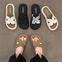 Zapatillas mujer verano 2025 nueva cabeza redonda suela gruesa que aumenta las sandalias de playa moda de una palabra desgaste sandalias mujeres - details 6
