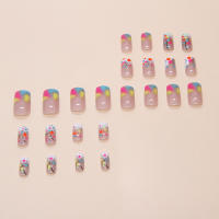 24 Piezas De Uñas Postizas De Color Saltarín De Medio Tamaño Estilo Europeo Para Fiesta Blending Versátiles ABS - details 2