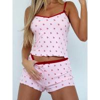 Maemukilabe Y2k Conjunto de 2 Piezas para Mujer, Verano, Estampado de Cerezas, Cuello en V, Top Corto con Pantalones Cortos, Conjuntos de Pijama Suaves y cómodos, - details 0