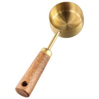 Cuchara medidora dorada de acero inoxidable con mango de madera, cuchara medidora para el hogar, Café en polvo, leche en polvo, condimentos, salsas, 10ml - details 3