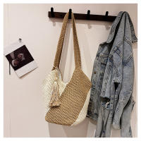 Bolso tejido de gran capacidad para mujer primavera y verano nuevo bolso de hombro de color en contraste bolso de playa versátil para vacaciones en la playa - details 19