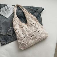 Bolso de hombro dulce bolso de mano de ganchillo con dije de flor, bolso tejido con hilo de flores transpirable, bolso tejido de gran capacidad de color caqui para playa - details 12