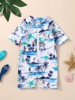 Bañador encantador con estampado de árbol de coco para niña, traje de baño con protección solar, cómodo para la playa y la piscina - details 0