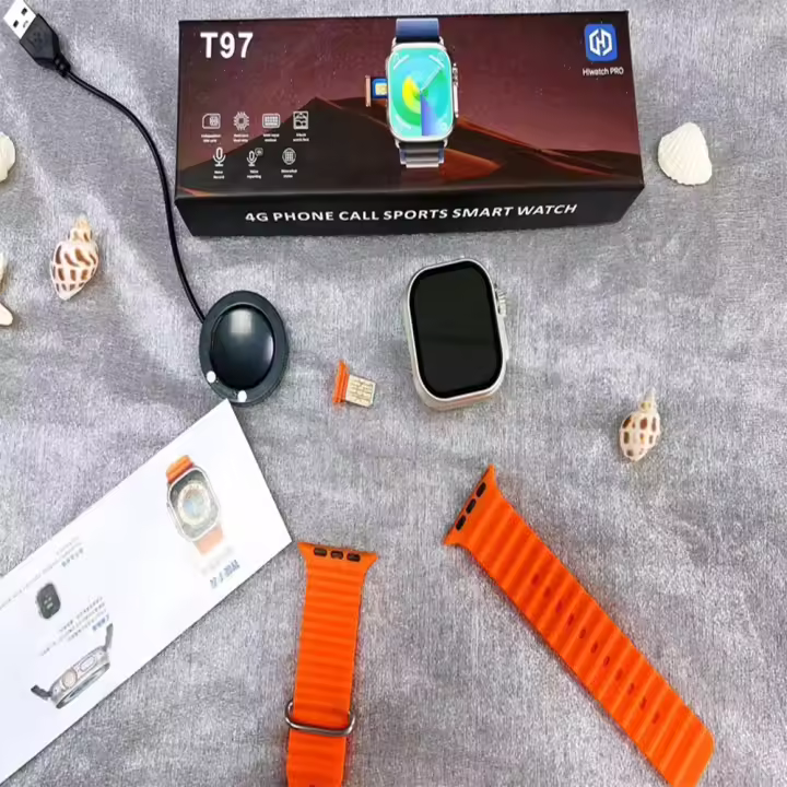 Reloj inteligente T97, dispositivo con tarjeta SIM, 4G, Bluetooth, llamadas, pronóstico del tiempo, frecuencia cardíaca, detección de movimiento, resistente al agua, carga inalámbrica - 1