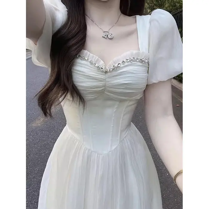 Elegante Vestido de Princesa con Diamantes Cintura Ajustable para Adelgazar - 1