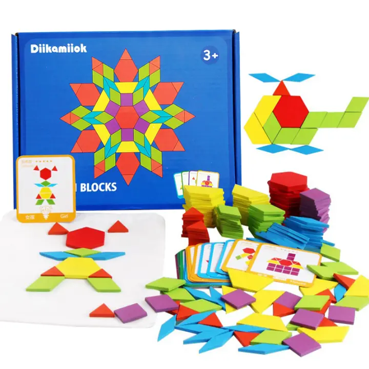 Bloques de Patrón de Madera con Formas Geométricas Juguete Educativo para Bebés Montessori con 24 Tarjetas Juego de Rompecabezas para Niños - 1
