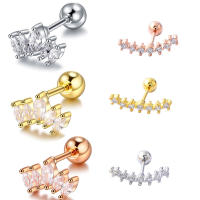2 uds corona de circonia cúbica tragus stud piercing conch, stud de cartílago de hélice pendiente de cristal joyas oído perforación 16g de acero inoxidable - details 1