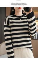 Jersey de Primavera para Mujer Suéter a Rayas de Dos Colores Suéter de Manga Larga con Cuello Redondo Nuevo Jersey de Algodón 100% - details 22