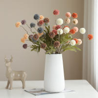 Ramo de flores artificiales de 5 cabezas, bola de flores de diente de león de seda, flores falsas, decoraciones para el hogar, jardín, boda, corona artesanal DIY, Navidad - details 0