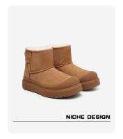 Botas de nieve de media caña con suela gruesa, cálidas y gruesas de cuero mate con punta redonda para hombres y mujeres - details 7
