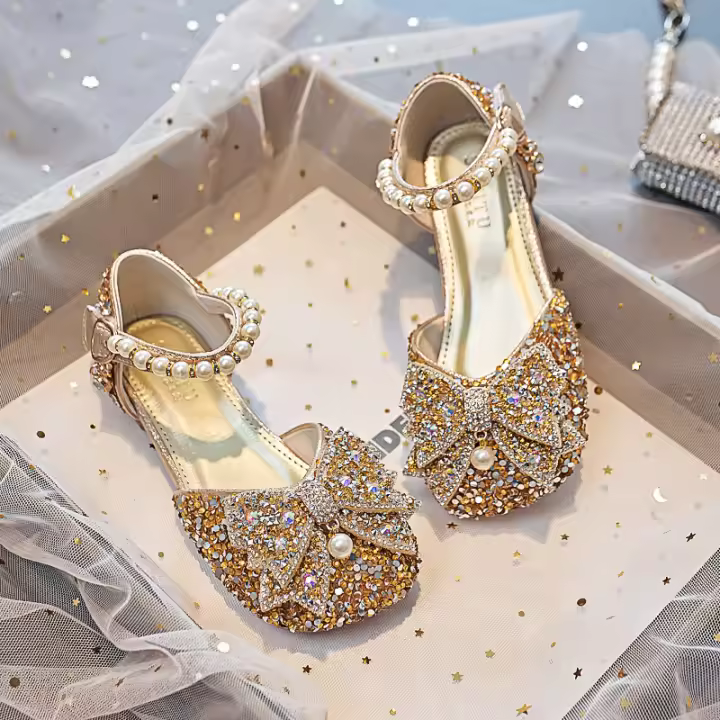 Zapatos planos de princesa de cristal para niños, modelo de anfitrión de escenario de actuación, compañero de clase de pasarela - 1