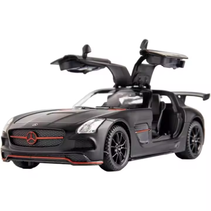Vehículo de juguete SLS AMG negro coleccionable de aleación, modelo de coche fundido a presión con luces y sonido - 1