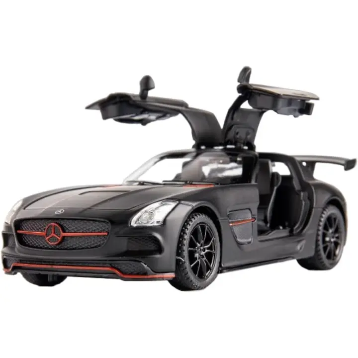 Vehículo de juguete SLS AMG negro coleccionable de aleación, modelo de coche fundido a presión con luces y sonido - 1