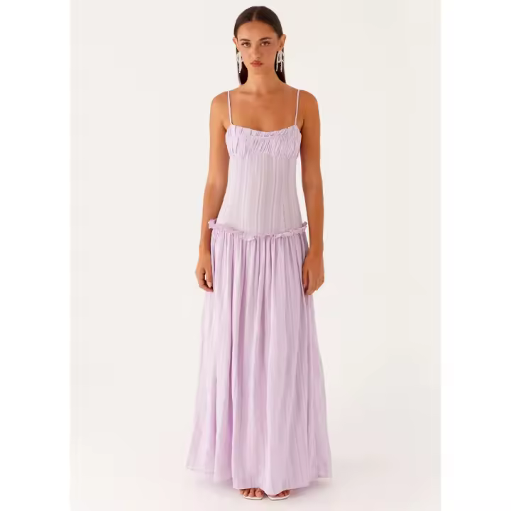 "Vestido Largo de Tirantes con Volantes 2025 - Pliegues Elegantes, Estilo Europeo, Moda Boho Chic, Vestido Femenino para Verano, Playa o Eventos |   Envío Rápido Miravia" - 1