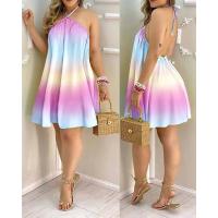 Vestido holgado de verano con tirantes en los hombros y cuello para mujer, falda corta con estampado digital - details 3