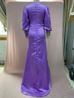 Vestido de mujer con manga de princesa, largo envuelto en el trasero, con cola y vestido de noche con dijes de salpicaduras doradas - details 11