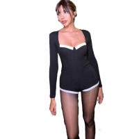BUNO-ono con cuello cuadrado de gato extraño para mujer, pelele elegante de manga larga con retazos, mono elástico ajustado de manga larga, ropa de calle - details 6