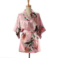 Kimono japonés con estampado de pavo real para mujer, ropa de dormir de estilo corto de satén de seda, camisón de casa, bata de baño, disfraz - details 13