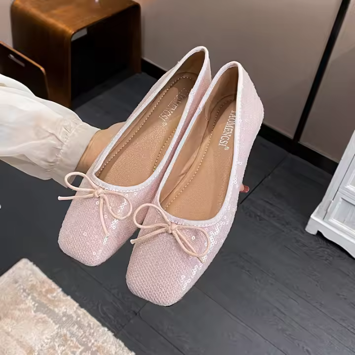 Zapatos de ballet planos con puntera cuadrada y suela plana, zapatos de un solo pedal con arco ligero. - 1