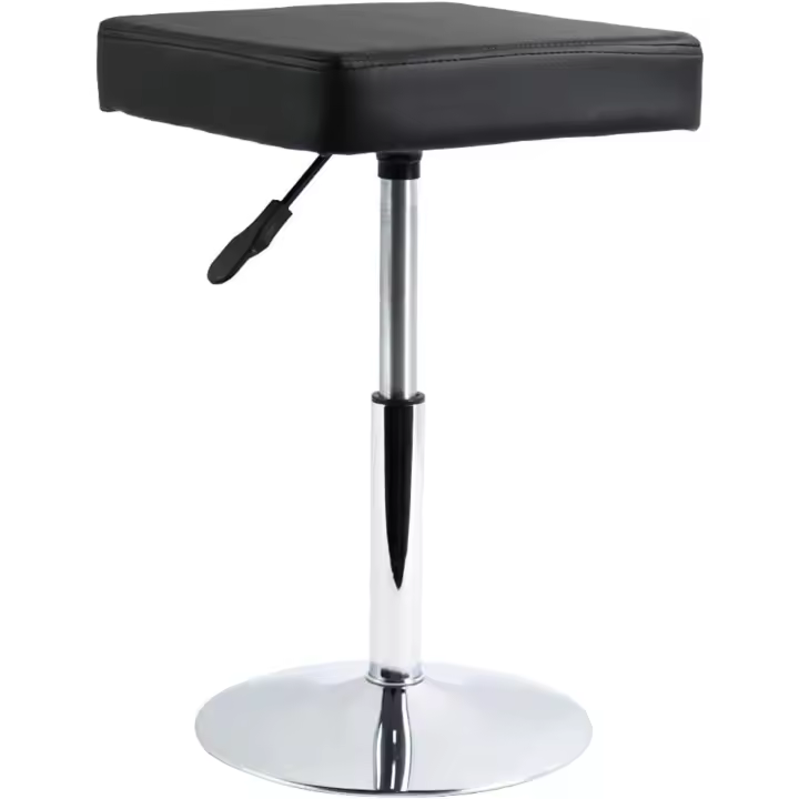Cuadrado Cuero Silla Ocio Bar Trabajo Giratorio Ajustable en Altura Garaje sin Respaldo barbero Blanco - 1