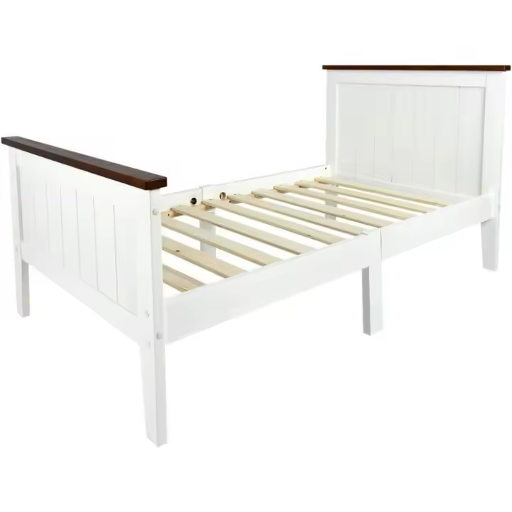 Cama Infantil Individual de Madera - Nogal - con somier, para niños, Color Blanco, Moderno y Elegante Mobiliario Pino, Espacio para Dormir: 70x140 cm - 1