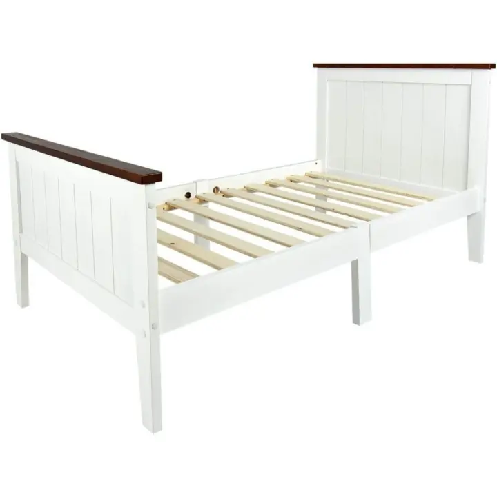 Cama Infantil Individual de Madera - Nogal - con somier, para niños, Color Blanco, Moderno y Elegante Mobiliario Pino, Espacio para Dormir: 70x140 cm - 1