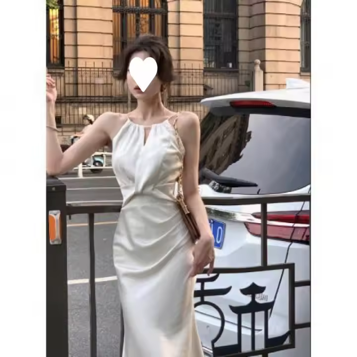 Vestido de noche de gama alta certificado blanco, regalo de cumpleaños elegante de verano para mujer de satén de acetato francés - 1