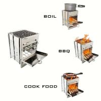 Estufa de leña plegable portátil de acero inoxidable, estufa de camping con mini parrilla, parrilla de barbacoa ligera - details 4