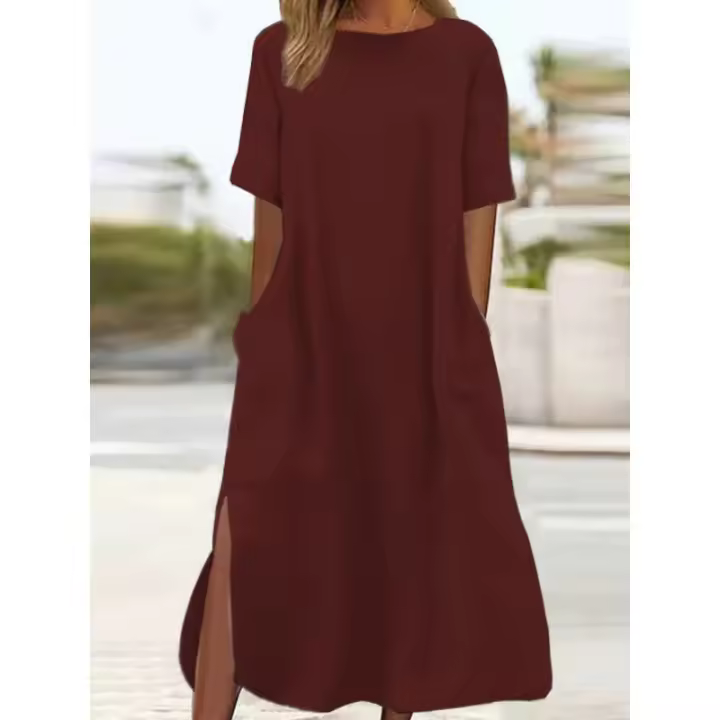 Vestido largo de talla grande para mujeres europeas americanas, informal, sencillo, suelto, atmosférico de algodón y lino - 1