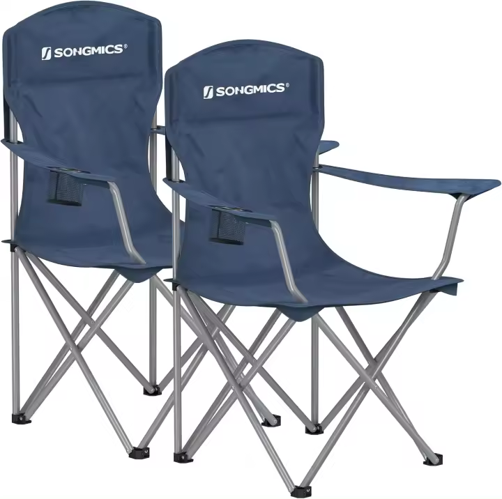 Sillas de Camping, Juego de 2 Sillas de Exterior, Respaldo Alto, Apoyabrazos, Bolsillo para Tazas, Portátil, Plegable, Carga de 150 kg, Acampada, Jardín, Pesca, Terraza, Negro GCB08BK - 1