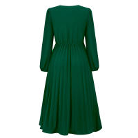 Vestidos largos informales para mujer, manga larga con cuello en V, cintura alta, Maxi, Verde - details 9