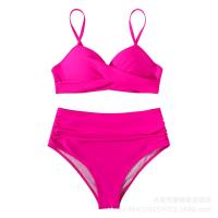 Nuevo Bikini dividido de color sólido con tiras cruzadas, traje de baño de cintura alta, sexy - details 18