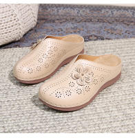2025 Zapatos de mujer de suela blanda hueca europeos y americanos para pies gordos y anchos, nuevos zapatos de playa Baotou de alta gama de verano para mujer con suelas gruesas y medias pantuflas - details 29