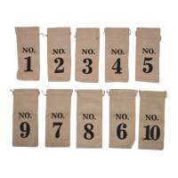 10 bolsas de yute para vino, 14 x 6 1/4 pulgadas, bolsas de regalo para botellas de vino numeradas de arpillera con cordón para degustación de vino ciego (marrón) - details 0
