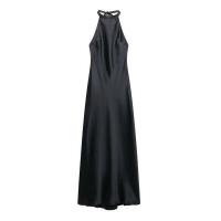 Vestido largo de satén con textura, cuello halter, espalda descubierta, corte ajustado, estilo elegante, novedad de verano 2025, ropa de mujer - details 1