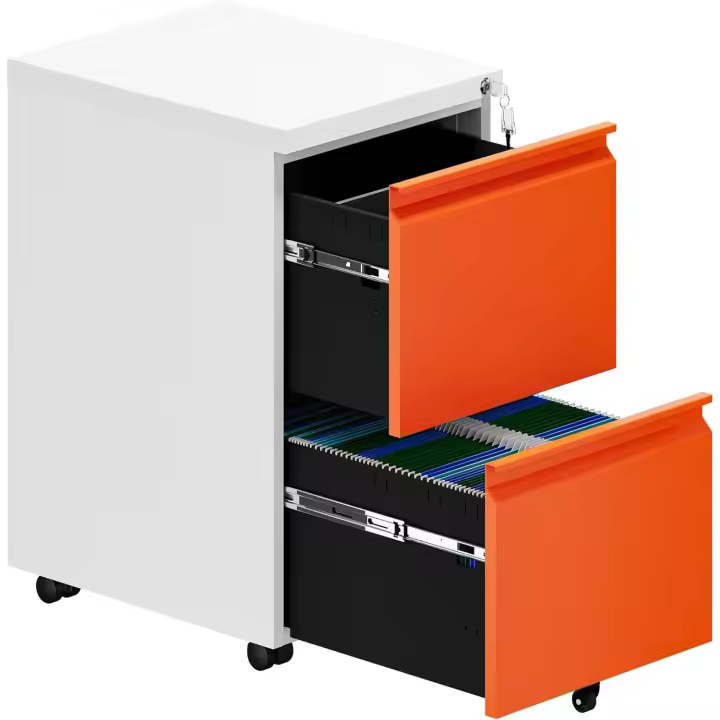 Cajonera de Oficina Móvil, 2 Cajones Cajonera de Oficina Metálica con Ruedas, Mueble Oficina Archivador con Cerradura y Llave para Carta/A4, Blanco, 51 x 39 x 71cm - 1