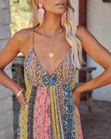 Vestido de verano 2025 con cuello en V, sexy, sin espalda, con tirantes, estampado, gran swing, para mujer - details 1