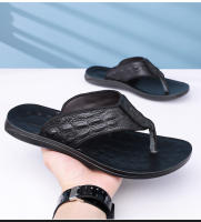 Chanclas de hombre de verano de cuero con patrón de cocodrilo de moda transpirable pellizco sandalias casual tendencia zapatos de playa Q1576 - details 1