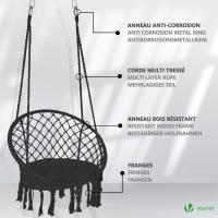 Silla Colgante Exterior con Flecos, Hamaca con Conjines y Kit de Suspensión, Ø80cm Silla Columpio para Interior y Exterior, Beiges - details 27