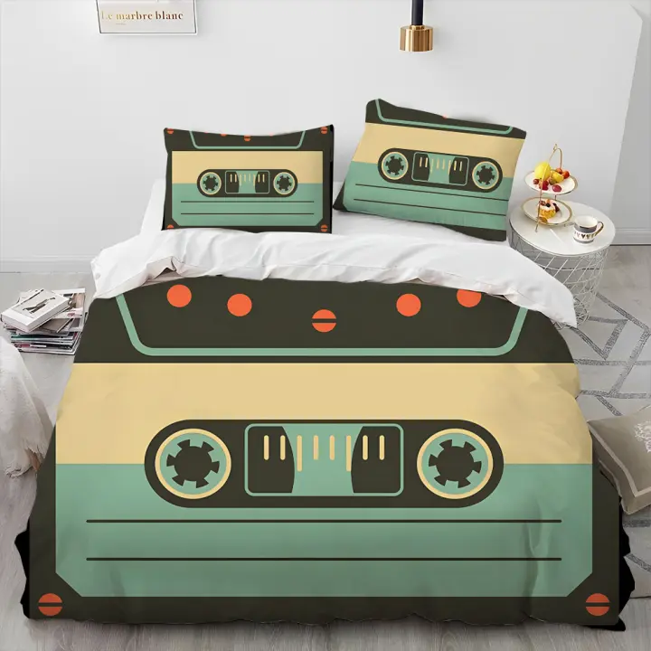 Juego de Ropa de Cama con Música Retro y Nostálgica Funda de Edredón y Funda de Almohada para Cama King Queen Tamaño - 1