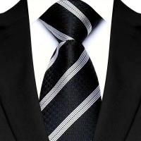 Corbata De Lujo Para Hombre 8CM Punto Rayas Solida Color Negro Para Bodas Y Fiestas Negra Poliéster Moda Adulto - details 4
